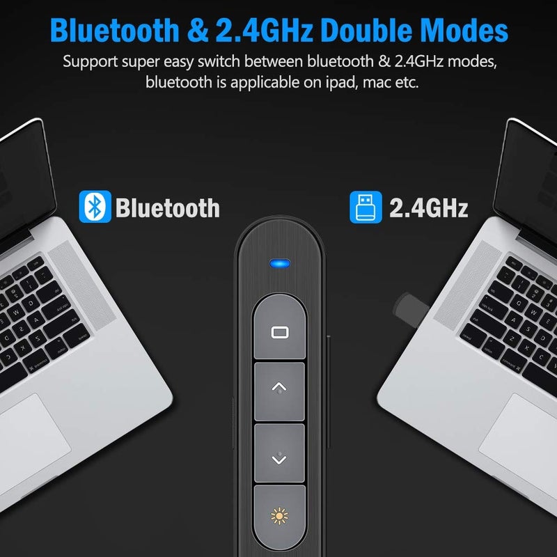 DinoFire for Bluetooth RF 2.4GHz Dual Modes Red Light Wireless Presenter Presentation Powerpoint Clicker Presentation Remote Control Slide Advancer Changer Support Mac Powered by AAA (11) - Image 2